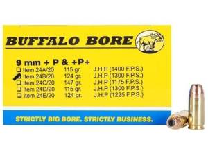 Buffalo Bore Ammunition 9mm Luger +P+ 124 Grain Jacketed Hollow Point 500 round