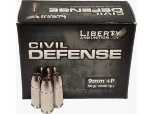 Liberty Civil Defense Ammunition 9mm Luger +P 50 Grain Fragmenting Hollow Point Lead-Free 500 round