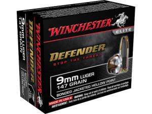 Winchester Defender Ammunition 9mm Luger 147 Grain Bonded Jacketed Hollow Point 500 round