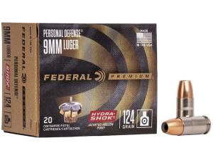 Federal Premium Personal Defense Ammunition 9mm Luger 124 Grain Hydra-Shok Jacketed Hollow Point 500 round
