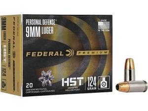 Federal Premium Personal Defense Ammunition 9mm Luger 124 Grain HST Jacketed Hollow Point 500 round