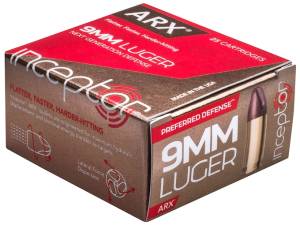 Inceptor Preferred Defense Ammunition 9mm Luger 65 Grain ARX Lead-Free 500 round