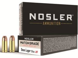 Nosler Match Grade Ammunition 9mm Luger 124 Grain Jacketed Hollow Point 500 round