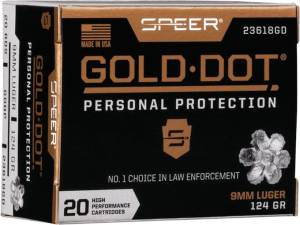 Speer Gold Dot Ammunition 9mm Luger 124 Grain Jacketed Hollow Point 500 round