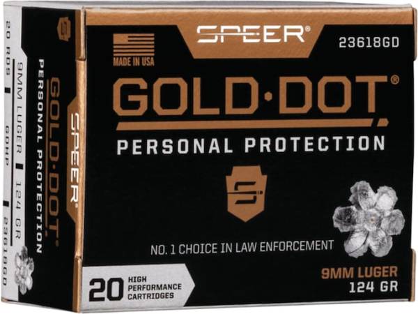 Speer Gold Dot Ammunition 9mm Luger 124 Grain Jacketed Hollow Point 500 round