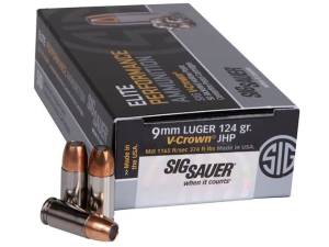 Sig Sauer Elite Performance Ammunition 9mm Luger 124 Grain V-Crown Jacketed Hollow Point 500 round