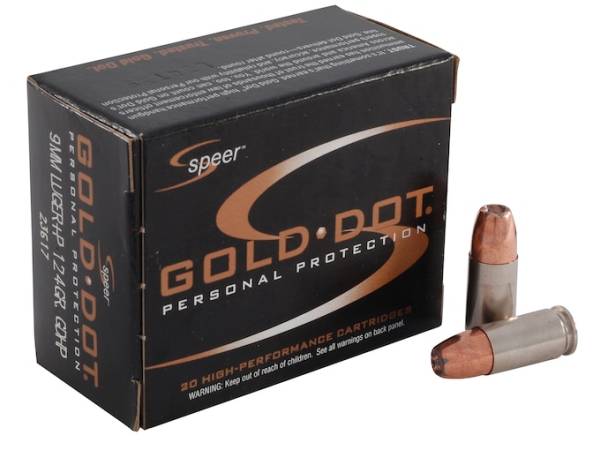 Speer Gold Dot Ammunition 9mm Luger +P 124 Grain Jacketed Hollow Point 500 round