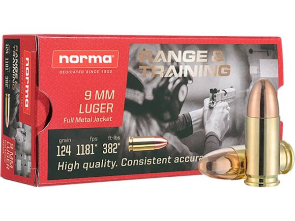 Norma Range & Training Ammunition 9mm Luger 124 Grain Full Metal Jacket 1000 round