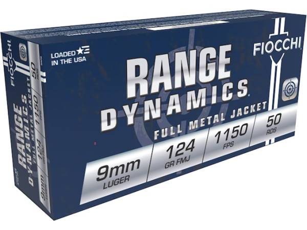 Fiocchi Range Dynamics Ammunition 9mm Luger 124 Grain Full Metal Jacket 1000 round