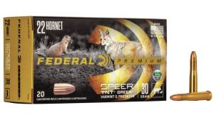 Federal Premium V-SHOK .22 Hornet 30 grain Speer TNT Green Hollow Point Centerfire Rifle Ammunition P22D Caliber: .22 Hornet, Number of Rounds: 500