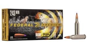 Federal Premium V-SHOK .243 Winchester 55 grain Nosler Ballistic Tip Centerfire Rifle Ammunition P243H Caliber: .243 Winchester, Number of Rounds: 500 ROUNDS