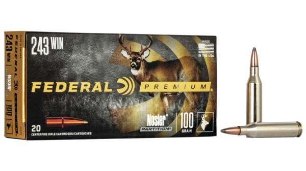 Federal Premium VITAL-SHOK .243 Winchester 100 grain Nosler Partition Centerfire Rifle Ammunition P243E Caliber: .243 Winchester, Number of Rounds: 500
