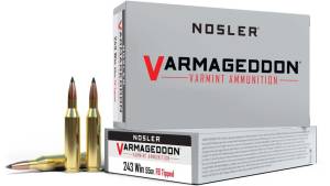 Nosler Varmageddon .243 Winchester 55 Grain Flat Base Tipped Brass Cased Centerfire Rifle Ammunition 500 ROUNDS