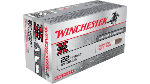 Winchester SUPER-X RIFLE .22 Hornet 45 grain Jacketed Soft Point Centerfire Rifle Ammunition X22H1 Caliber: .22 Hornet, Number of Rounds: 500