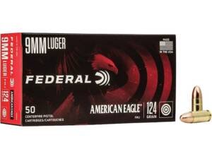 Federal American Eagle 9mm Luger Ammo 124 Grain Full Metal Jacket Box of 1000