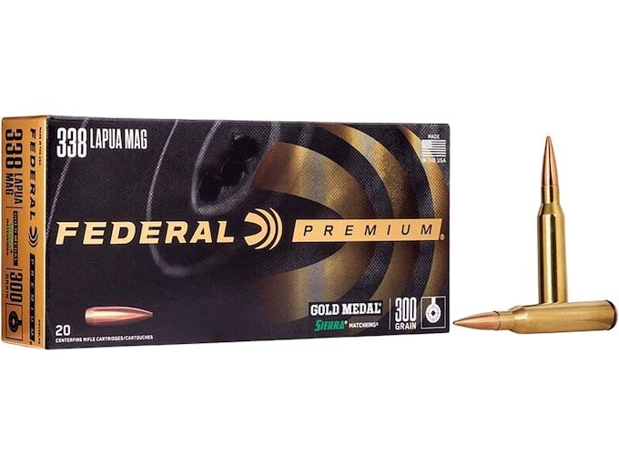 Federal Premium Gold Medal 338 Lapua Magnum Ammo 300 Grain Sierra MatchKing Jacketed Hollow Point Box of 200