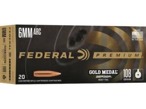 Federal Premium Gold Medal 6mm ARC Ammo 108 Grain Berger Target Jacketed Hollow Point Box of 250