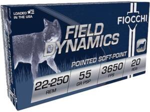 Fiocchi Field Dynamics 22-250 Remington Ammo 55 Grain Jacketed Soft Point Box of 500