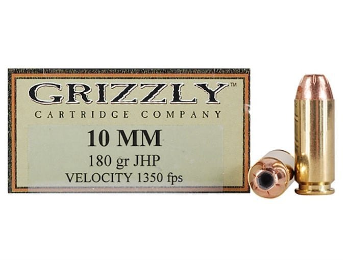 Grizzly Cartridge High Performance Handgun 10mm Auto Ammo 180 Grain Jacketed Hollow Point Box of 500 Rounds