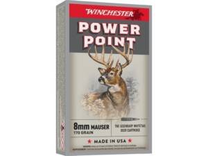 Winchester Power Point 8x57mm JS Mauser (8mm Mauser) (323 Diameter) Ammo 170 Grain Jacketed Soft Point Box of 500